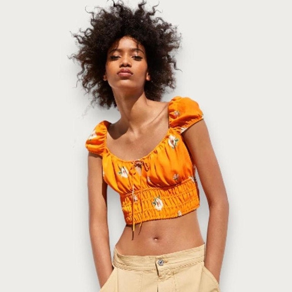 Zara | Orange Floral Crop Top | Size Women’s Small